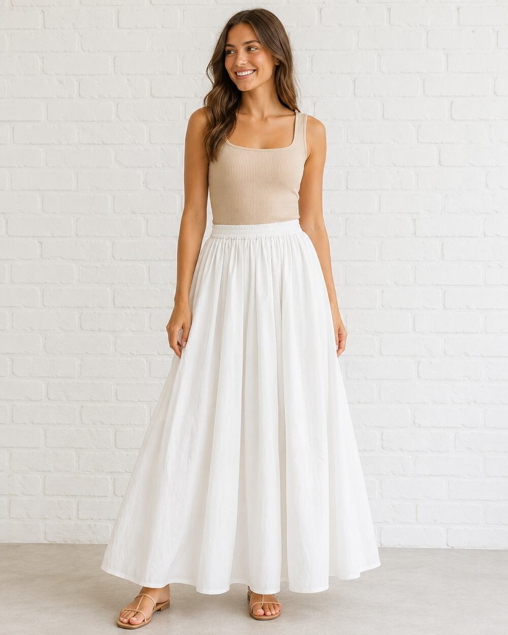Michael Kors White Skirt Size S Lined A-Line Pleated Maxi Elastic Waist Boho